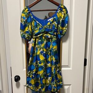 Rebecca Taylor Vibrant Blue and Green Floral Party Dress